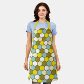 Zeshoekpatroon in geel, groen en blauw schort (Gedragen)