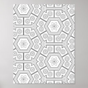 Zeskantige tegel kleurplaat bloemige geometrische poster