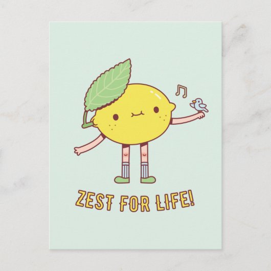 Zest for Life Cute Lemon and Bird Positive Briefkaart (Voorkant)