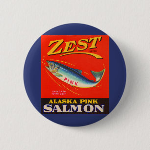 Zest roze zalm uit de jaren '30 kan een label krij ronde button 5,7 cm