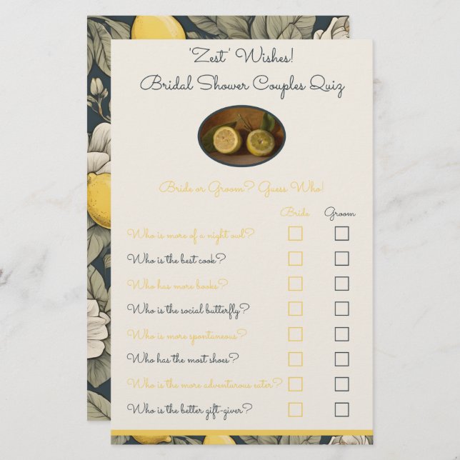 'Zest' Wensen Paar Quiz Douche Spel (Voorkant / Achterkant)