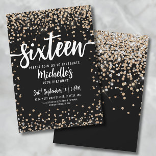 Zestien Black Gold Glitter 16e verjaardag Kaart