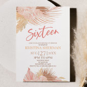 Zestien Boho Roze Bloemen 16e Verjaardagsfeest Kaart