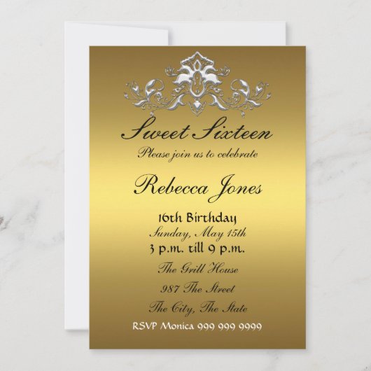 Zestien gouduitnodigingen (zoete zestien) kaart (Voorkant)