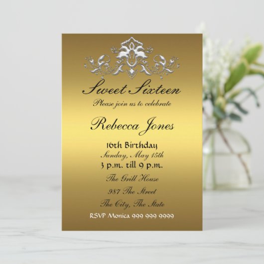 Zestien gouduitnodigingen (zoete zestien) kaart (Staand voorkant)