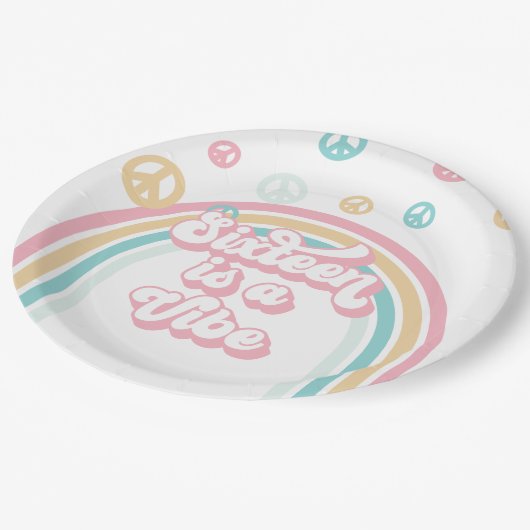 Zestien is een Vibe Retro Summer Rainbow Papieren Bordje (Gekanteld)