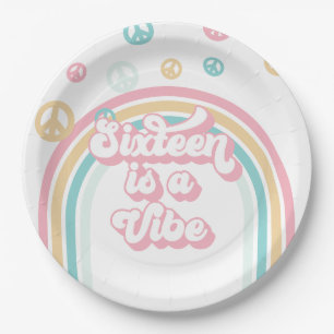 Zestien is een Vibe Retro Zomer Regenboog Papieren Bordje