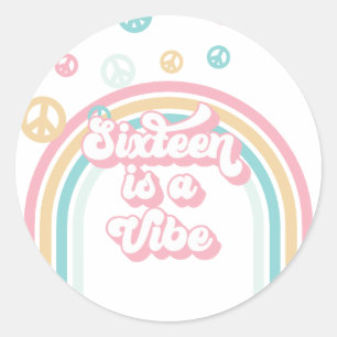 Zestien is een Vibe Retro Zomer Regenboog Ronde Sticker