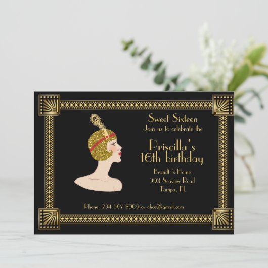 Zestien jaar oud, Gatsby, zwart en goud Kaart (Staand voorkant)