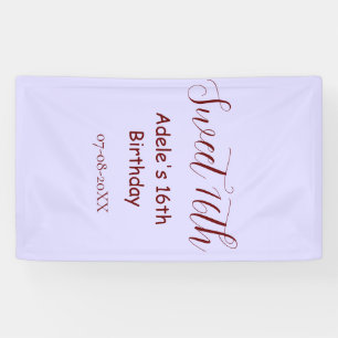 Zestien jaar verjaardag paarse pastel mauve retro spandoek