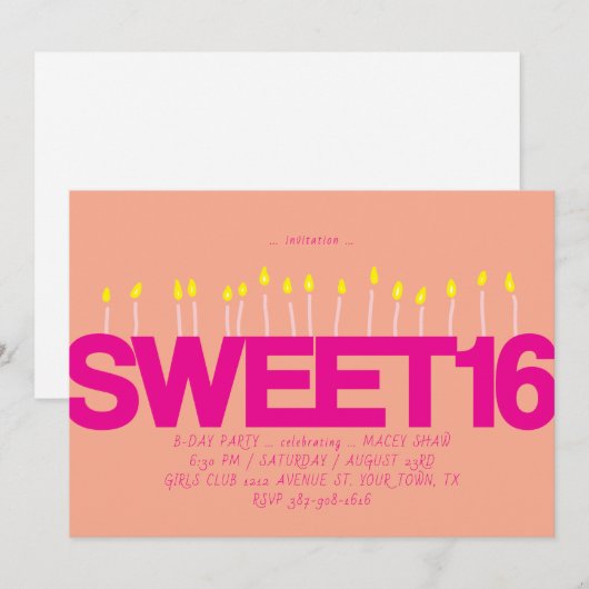 ZESTIEN KAARSEN ZOET ZESTIEN VERJAARDAG FEEST KAART (Voorkant / Achterkant)