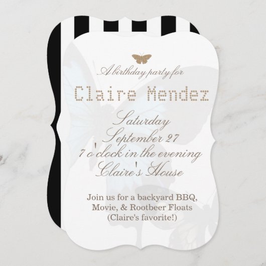 Zestien met gouden en blauwe vlinders kaart (Voorkant / Achterkant)