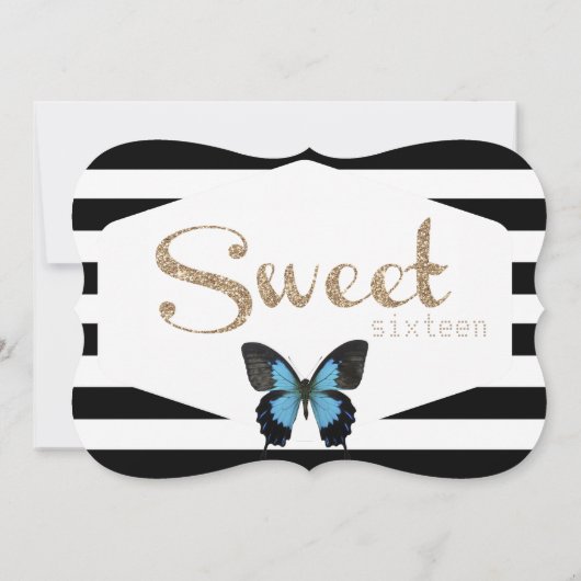 Zestien met gouden en blauwe vlinders kaart (Achterkant)