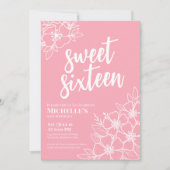 Zestien Roze Elegant Sweet 16 Party Kaart (Voorkant)