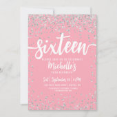 Zestien Roze Glitter Elegant Chic Sweet 16 Kaart (Voorkant)