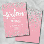 Zestien Roze Glitter Elegant Chic Sweet 16 Kaart<br><div class="desc">Introductie van een levendige en stijlvolle Sweet Sixteen verjaardagsfeestje uitnodiging die perfect is voor het vieren van 16 jaar oud in stijl. Dit vrolijke ontwerp is voorzien van een mix van roze en zilveren glitter confetti, waardoor een levendige en girly vibe op de uitnodiging komt. "Sweet Sixteen" is prachtig weergegeven...</div>