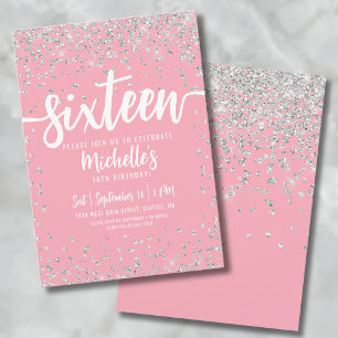 Zestien Roze Glitter Elegant Chic Sweet 16 Kaart