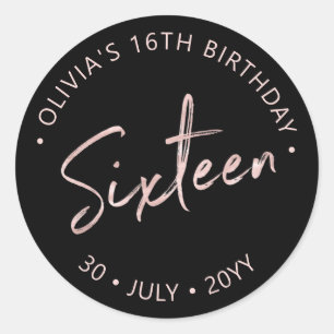Zestien Roze goud & Zwarte Sweet 16 Verjaardagsfee Ronde Sticker
