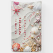 Zestien Strandfeest Schelpen Parels Koraal Spandoek (Verticaal)