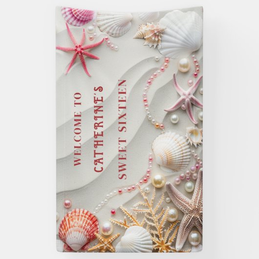 Zestien Strandfeest Schelpen Parels Koraal Spandoek (Verticaal)