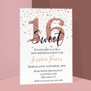 Zestien Sweet 16 Verjaardagsfeest Roze Goud Glitte Kaart