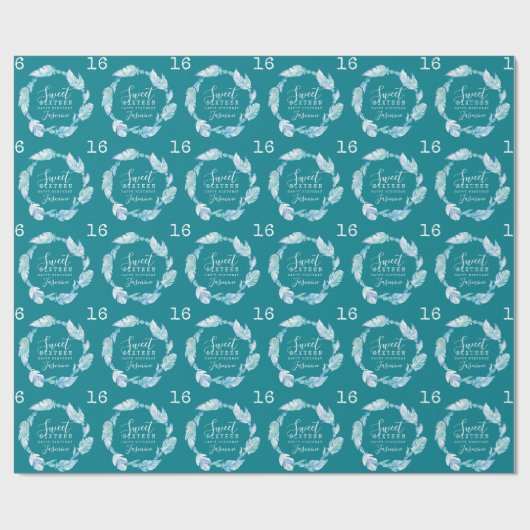 Zestien veren en krads aqua-waterverf cadeaupapier (Vlak)