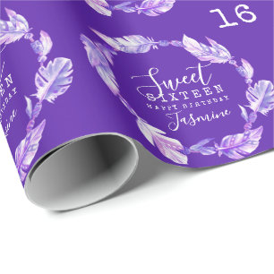 Zestien veren en kralen paarse waterverf cadeaupapier