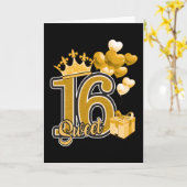 Zestien verjaardag goud kaart (Gele Bloem)