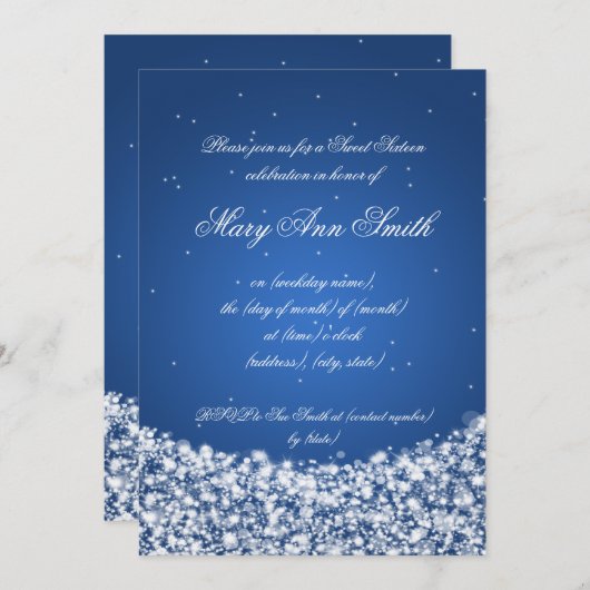 Zestien verjaardag Ster Sparkle Blue Kaart (Voorkant / Achterkant)