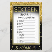 Zestien verjaardag Word Scramble Game (Voorkant)