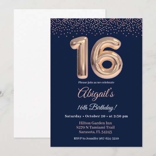 Zestien verjaardagsuitnodiging, 16e verjaardag kaart (Voorkant / Achterkant)