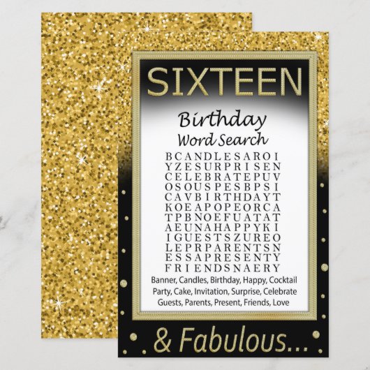 Zestien Word Search Game op jaardag (Voorkant / Achterkant)