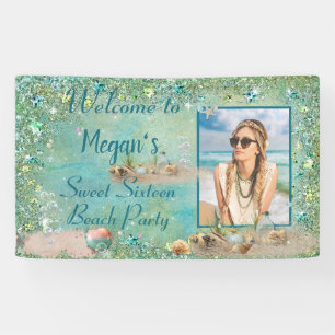 Zestien Zand Strandster Schelpen Strandfeestje  Spandoek