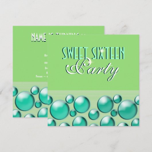 " zestien zoete " elegante blauwgroen " polka dots kaart (Voorkant / Achterkant)