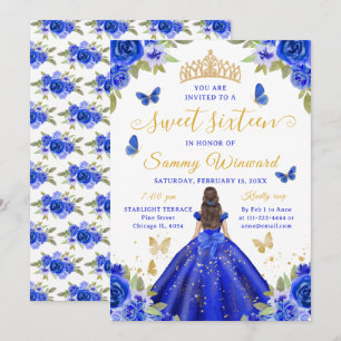 Zestien Zoete Prinses Blauwe Bloemen Gouden Diadee Kaart