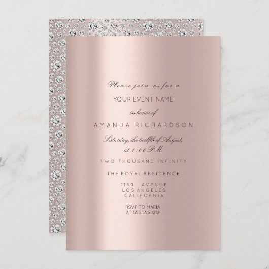 Zestiende Bruidsroos Pastel Roze Roos Diamant Kaart (Voorkant / Achterkant)