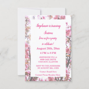 Zestiende Floral Birthday Hot Pink Cherry Blossom Kaart
