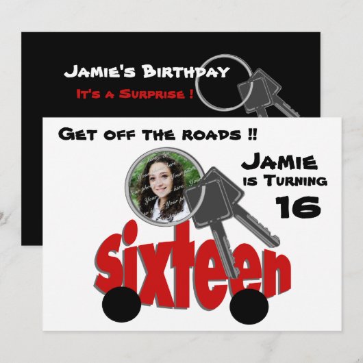 Zestiende verjaardag / autosleutels kaart (Voorkant / Achterkant)