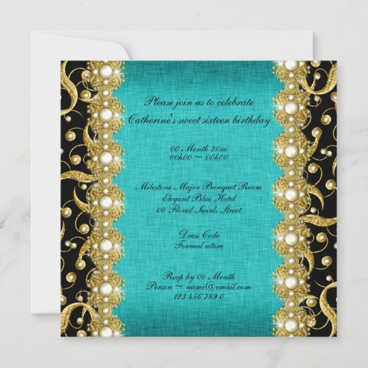 zestiende verjaardag elegant feest voor elke leeft kaart (Achterkant)