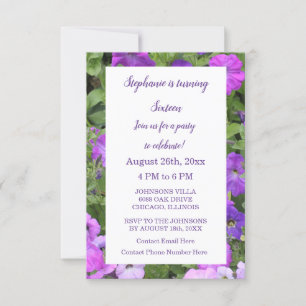 Zestiende verjaardag Floral Pink Paars Petunia 16e Kaart