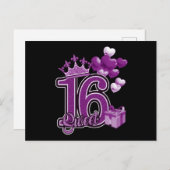 Zestiende verjaardag paars briefkaart (Voorkant / Achterkant)