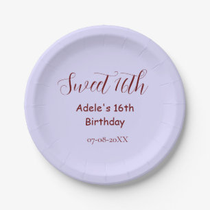 Zestiende verjaardag paarse pastel mauve retro naa papieren bordje