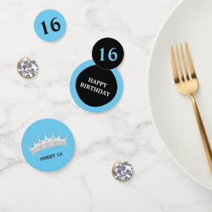 Zestiende verjaardag turquoise blauw & zwart confetti