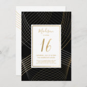 Zestiende verjaardag uitnodiging - zwart, goud, el (Voorkant / Achterkant)