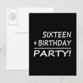Zestiende verjaardag: zestien + verjaardag = feest uitnodiging briefkaart (Voorkant / Achterkant)