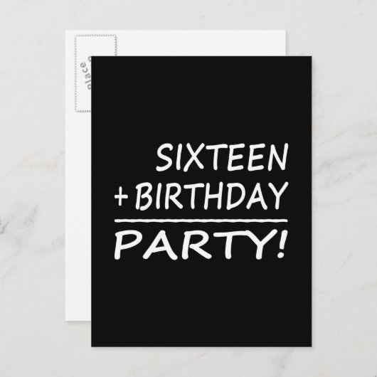 Zestiende verjaardag: zestien + verjaardag = feest uitnodiging briefkaart (Voorkant / Achterkant)