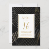 Zestiende verjaardagsuitnodiging - Zwart, Goud, El Kaart (Voorkant)