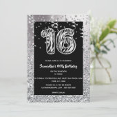 Zestiende zwarte zilverkleurige zebra met glitter kaart (Staand voorkant)