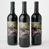 Zestig 60e geboortedag fotoscript glitter roze wijn etiket (Flessen)