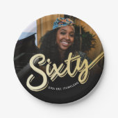Zestig 60e verjaardag aangepaste fotoscript gouden papieren bordje (Voorkant)
